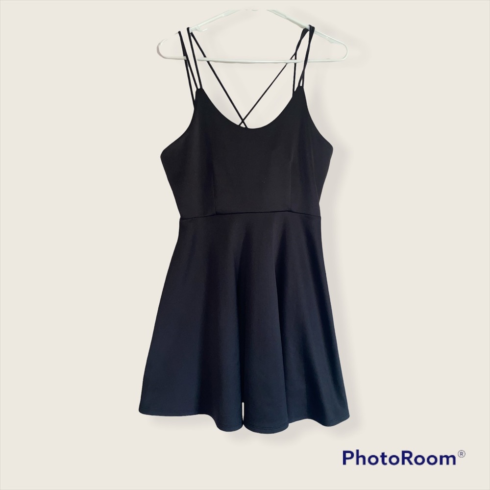 Black mini flowy dress.